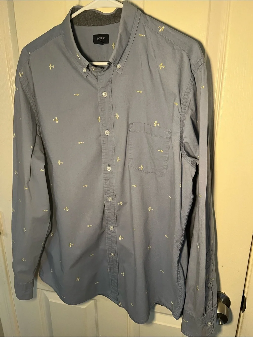 J.Crew Men’s Large Airplane Print Button Down Shirt Blue 100% Cotton